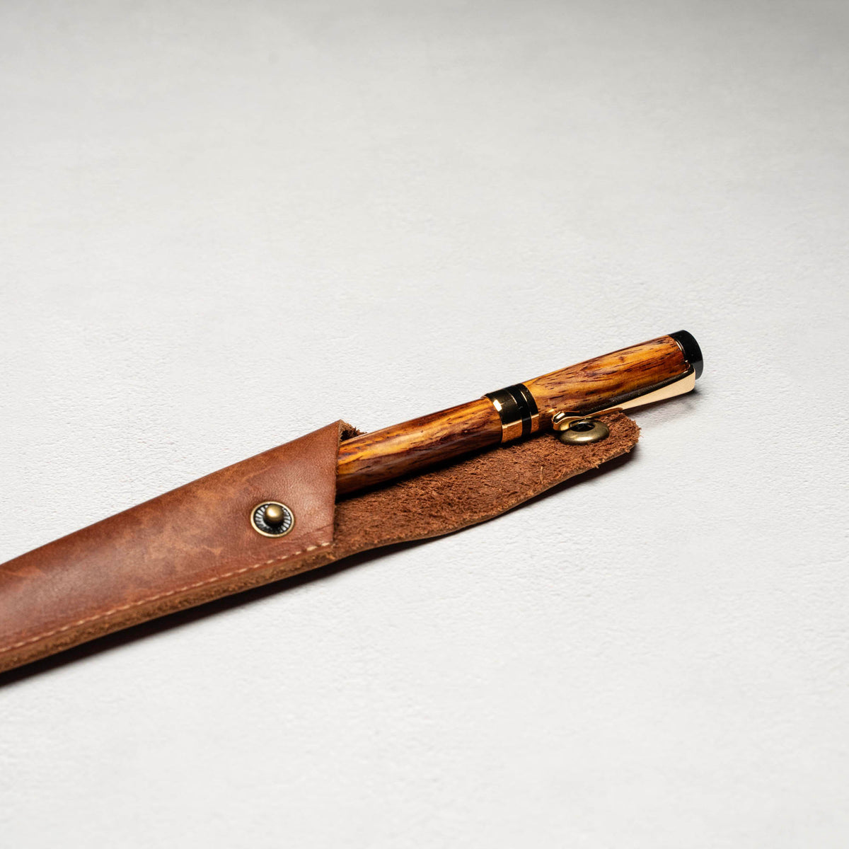 Hand-Turned Rosewood Rollerball Pen + Fine Leather Pen Sleeve