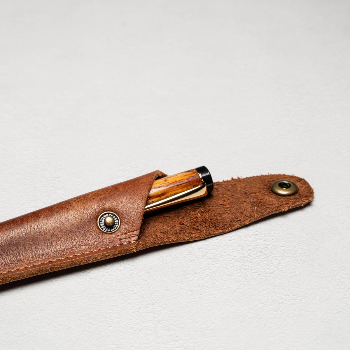 Hand-Turned Rosewood Rollerball Pen + Fine Leather Pen Sleeve