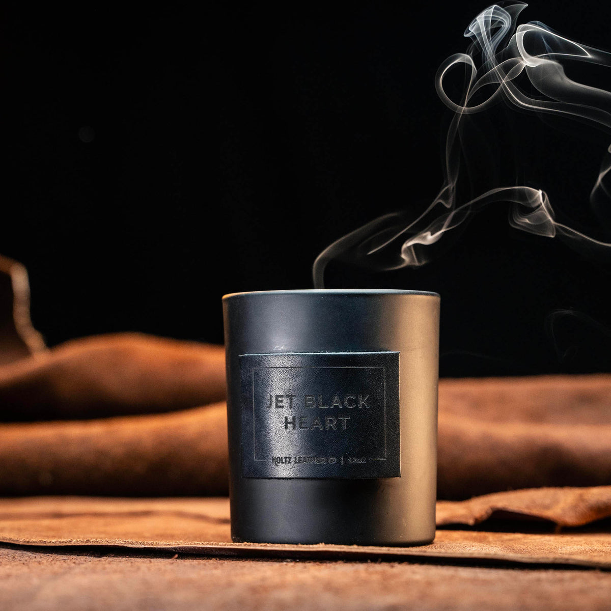 Jet Black Heart - Smolder Luxe Masculine Scented Leather Patch Candle