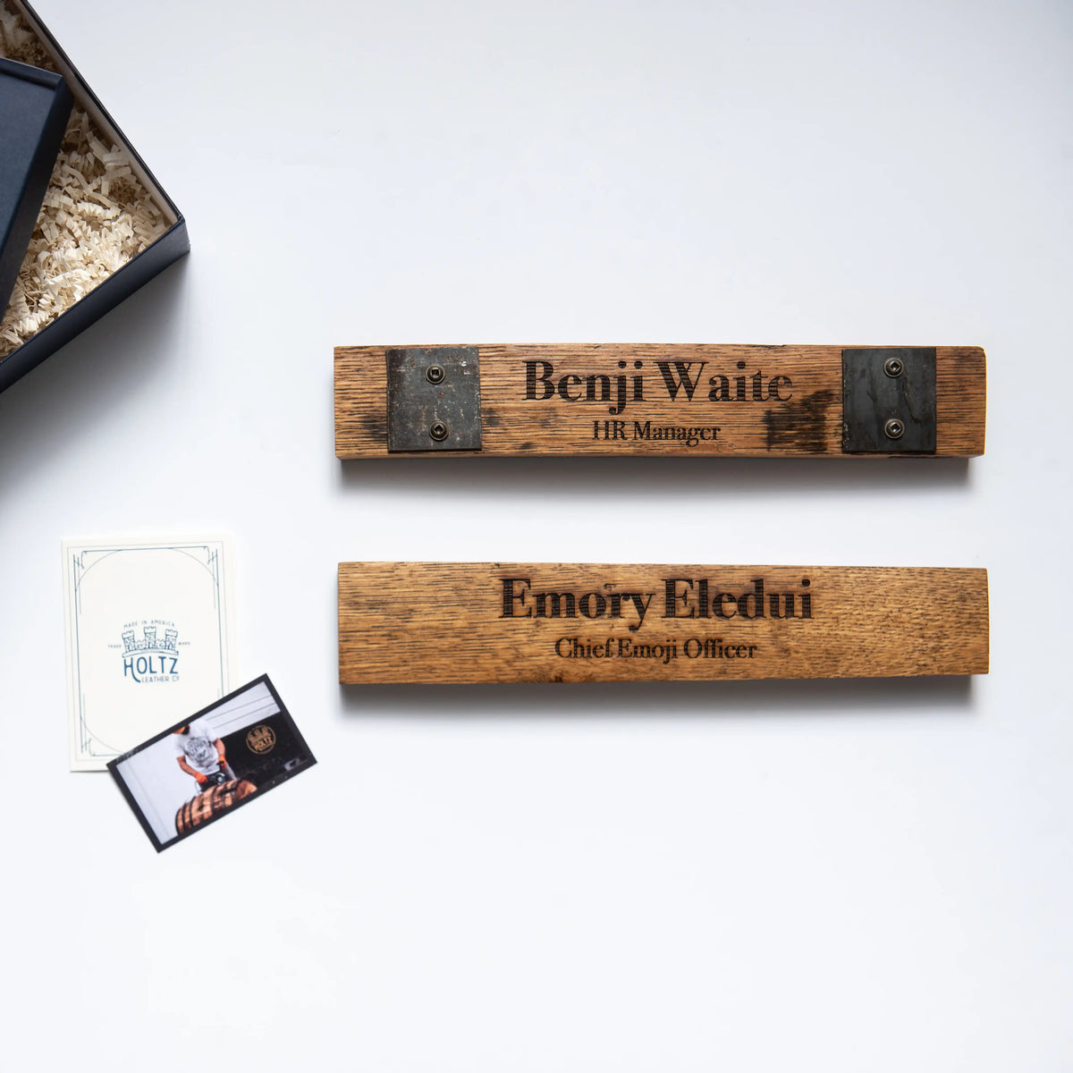 Your Logo + Our Barrels - Whiskey Barrel Executive Desk Name Plate Sign - Custom Logo and Corporate Gifting