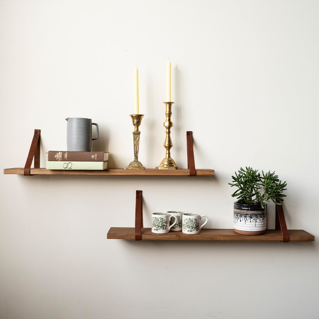 Hardwood Customizable Shelves ~ With Full Grain Leather Straps - Choose Your Stain