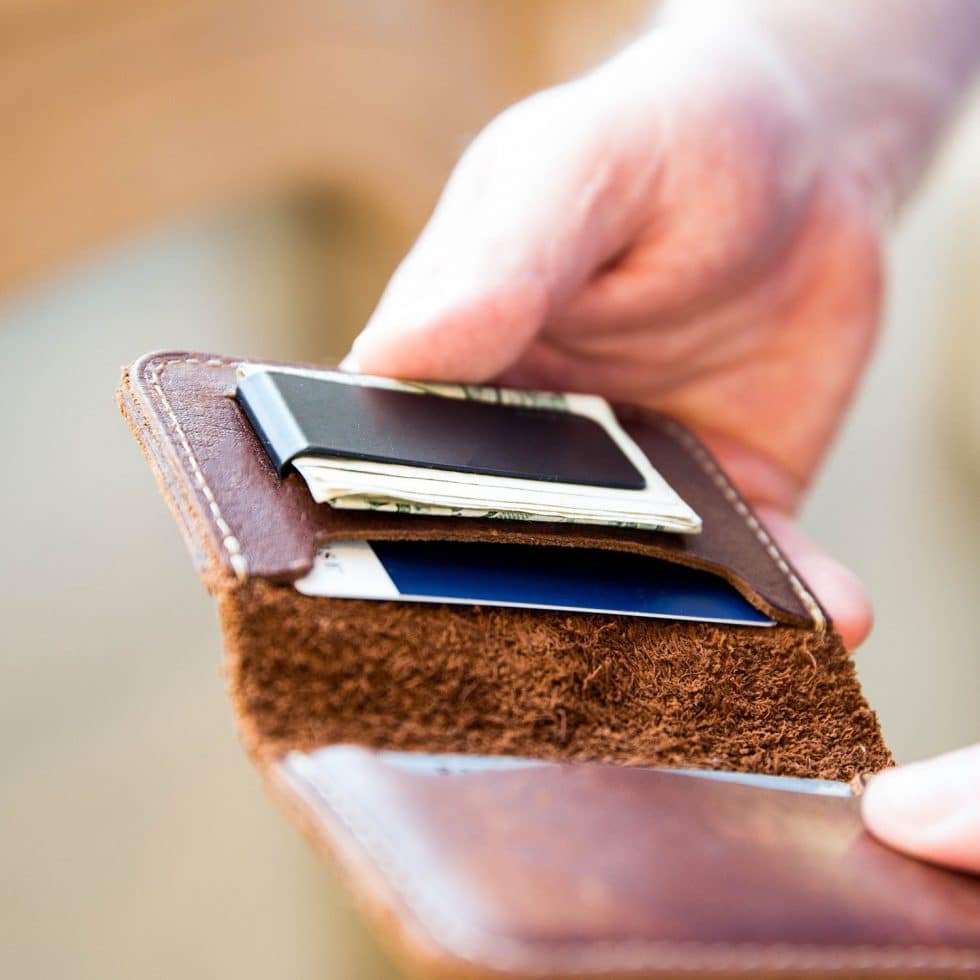 The Gates - Personalized Leather Bifold Money Clip Front Pocket Wallet