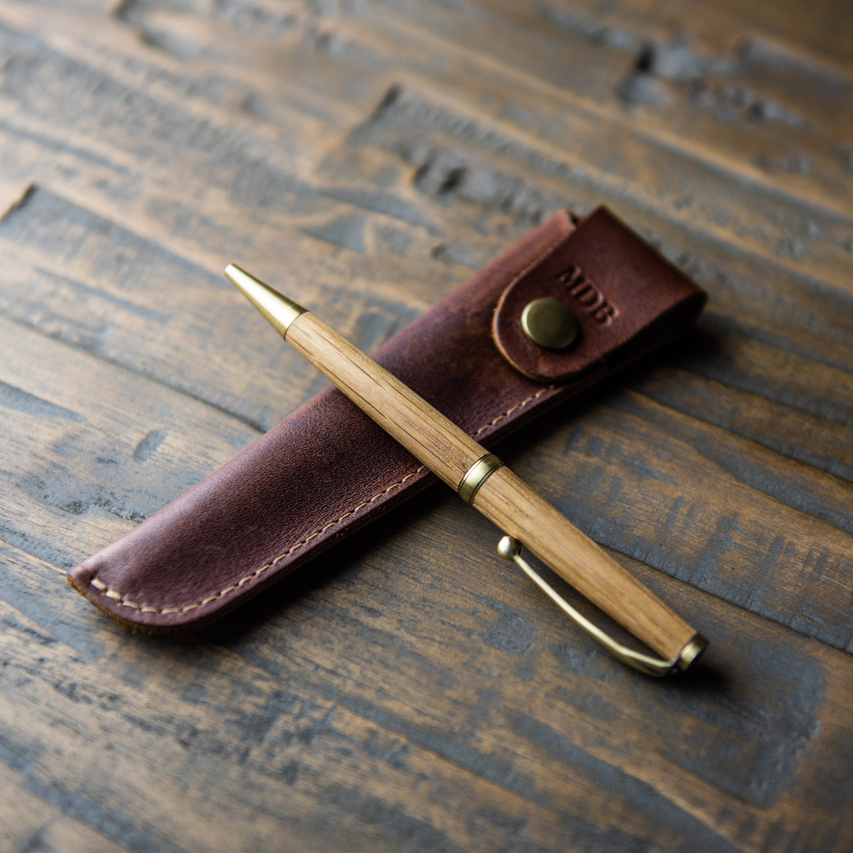 Hand-Turned Tennessee Whiskey Barrel Wood Comfort Style Pen + Pen Sleeve