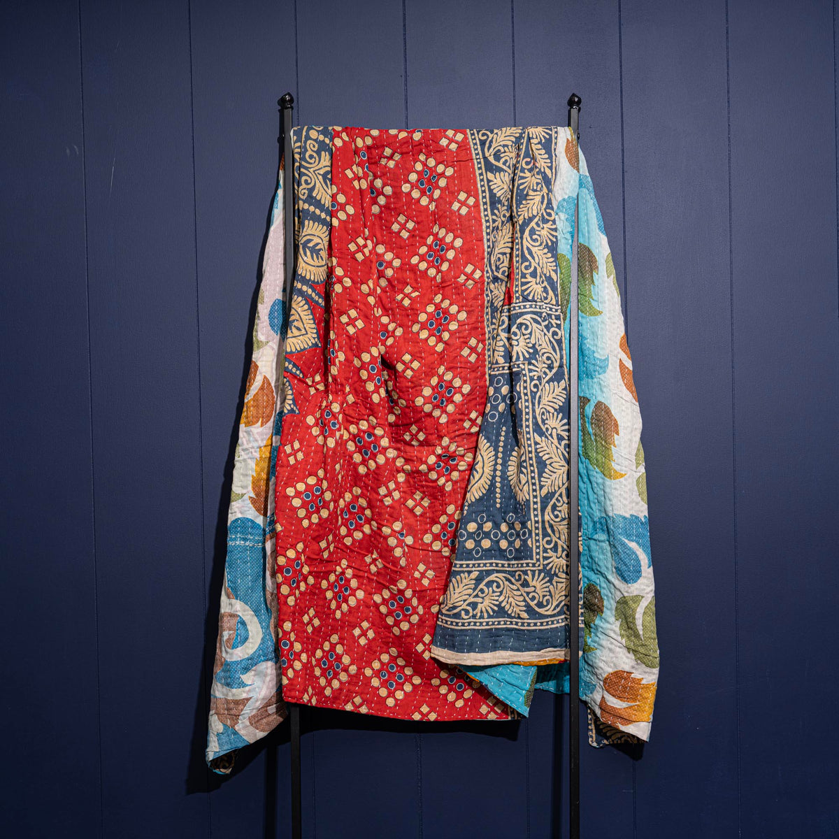 Kantha India Blanket One-of-a-Kind Handcrafted Quilted Pattern Throw – No. K-00607