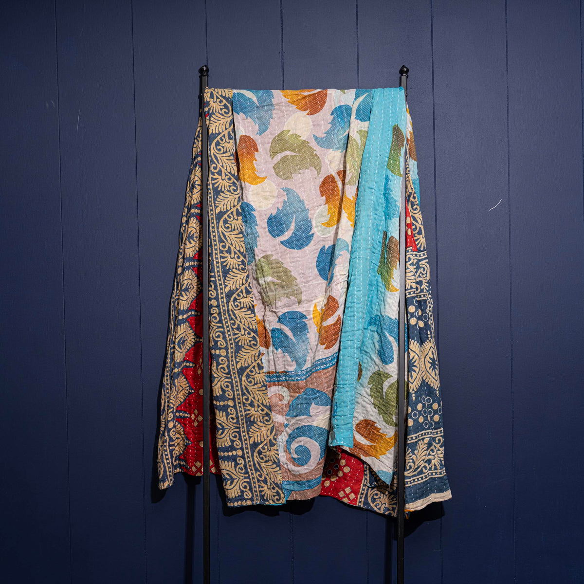 Kantha India Blanket One-of-a-Kind Handcrafted Quilted Pattern Throw – No. K-00607