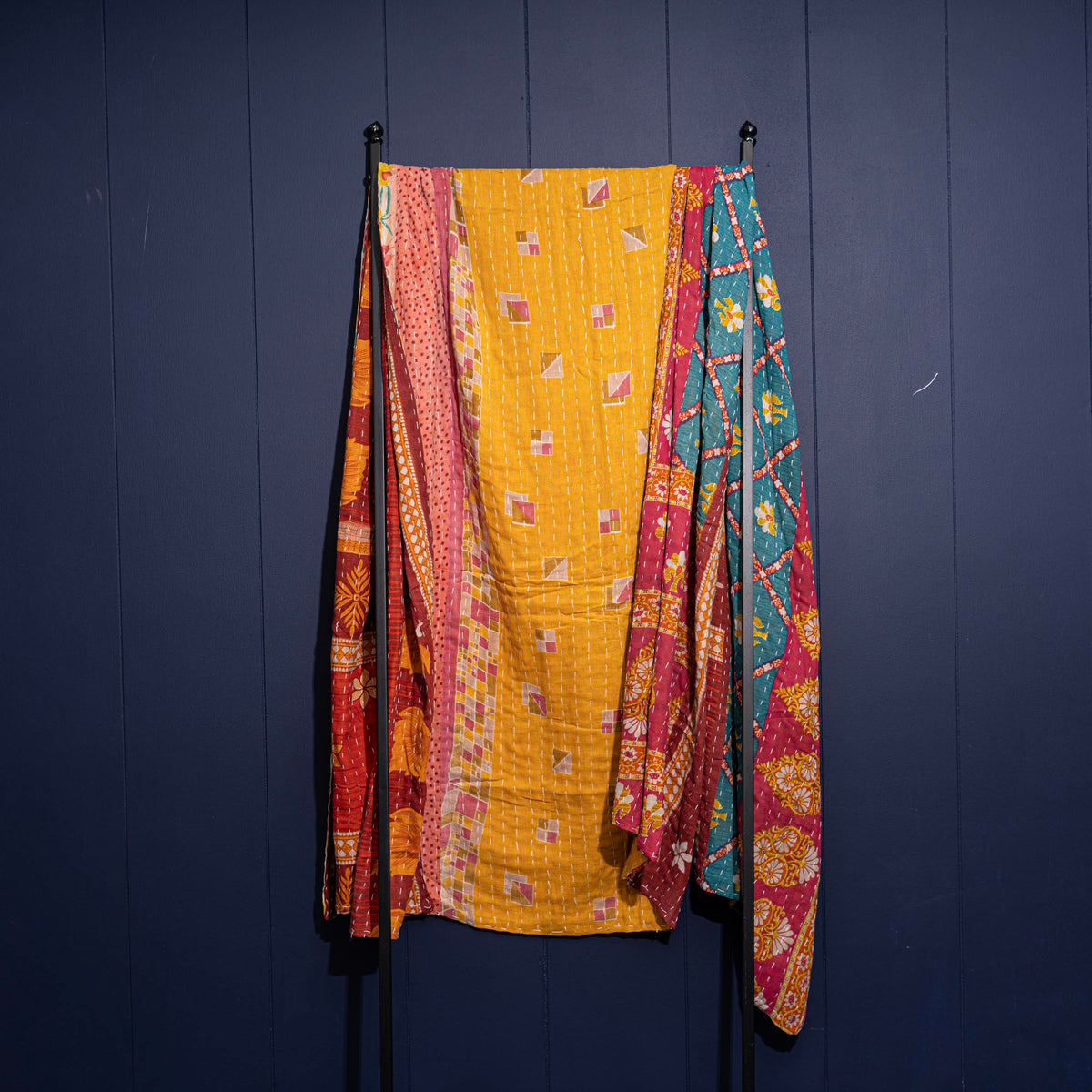 Kantha India Blanket One-of-a-Kind Handcrafted Quilted Pattern Throw – No. K-00608