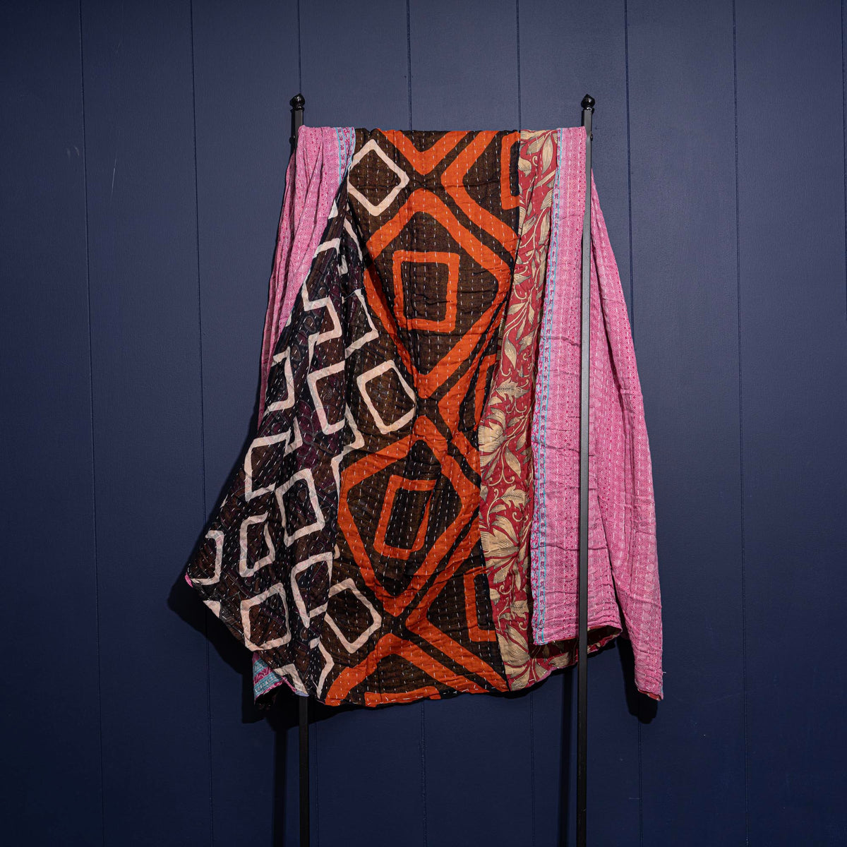 Kantha India Blanket One-of-a-Kind Handcrafted Quilted Pattern Throw – No. K-00612