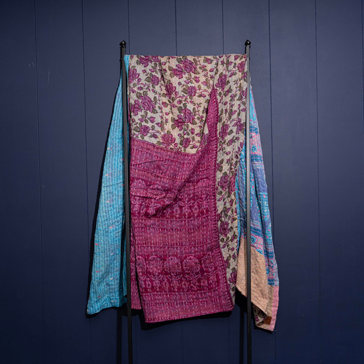 Kantha India Blanket One-of-a-Kind Handcrafted Quilted Pattern Throw – No. K-00613