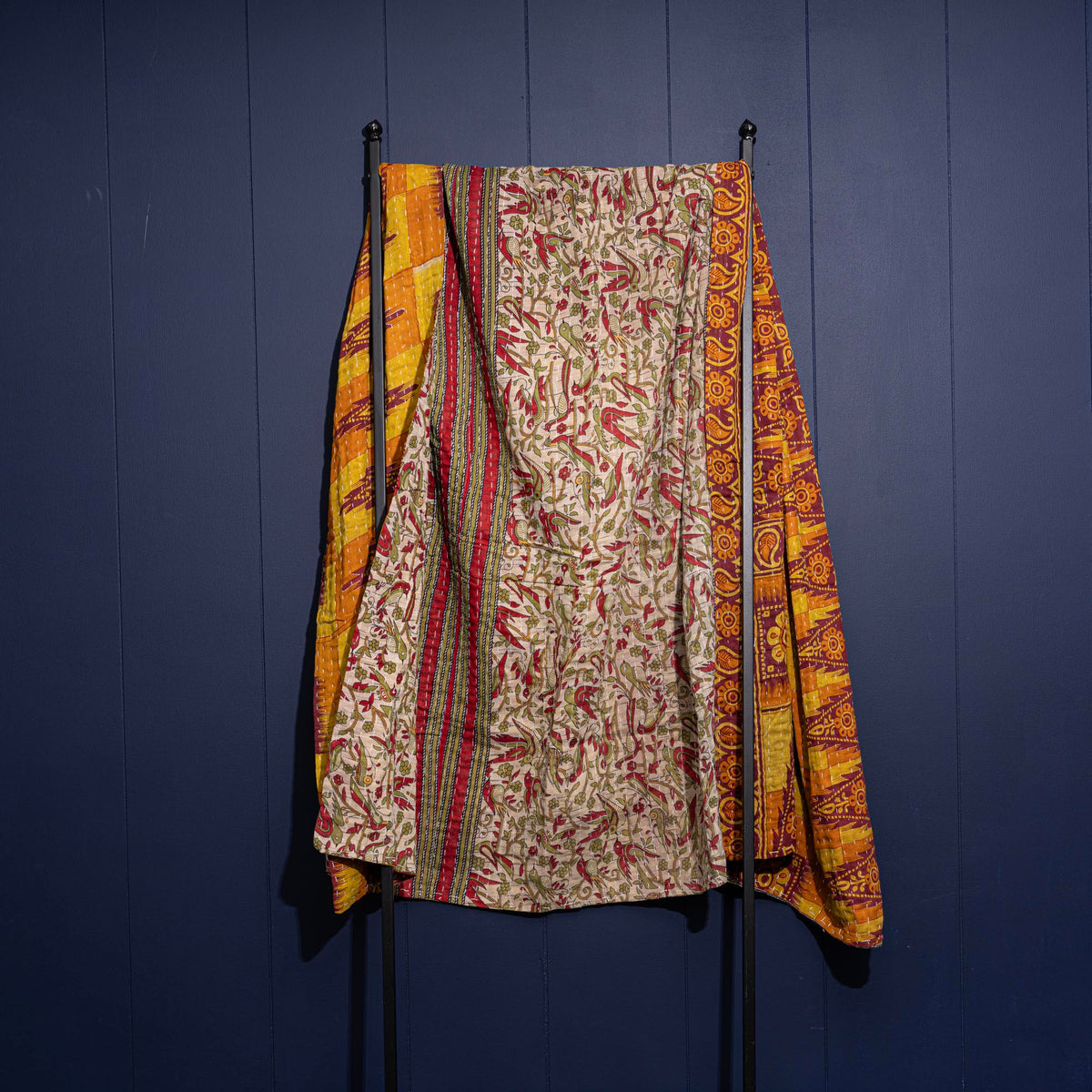 Kantha India Blanket One-of-a-Kind Handcrafted Quilted Pattern Throw – No. K-00615