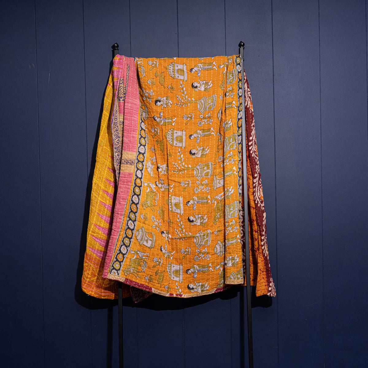 Kantha India Blanket One-of-a-Kind Handcrafted Quilted Pattern Throw – No. K-00620