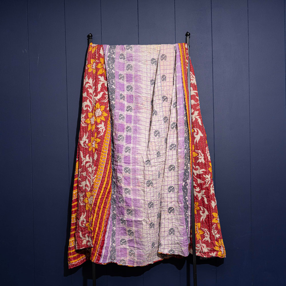 Kantha India Blanket One-of-a-Kind Handcrafted Quilted Pattern Throw – No. K-00623