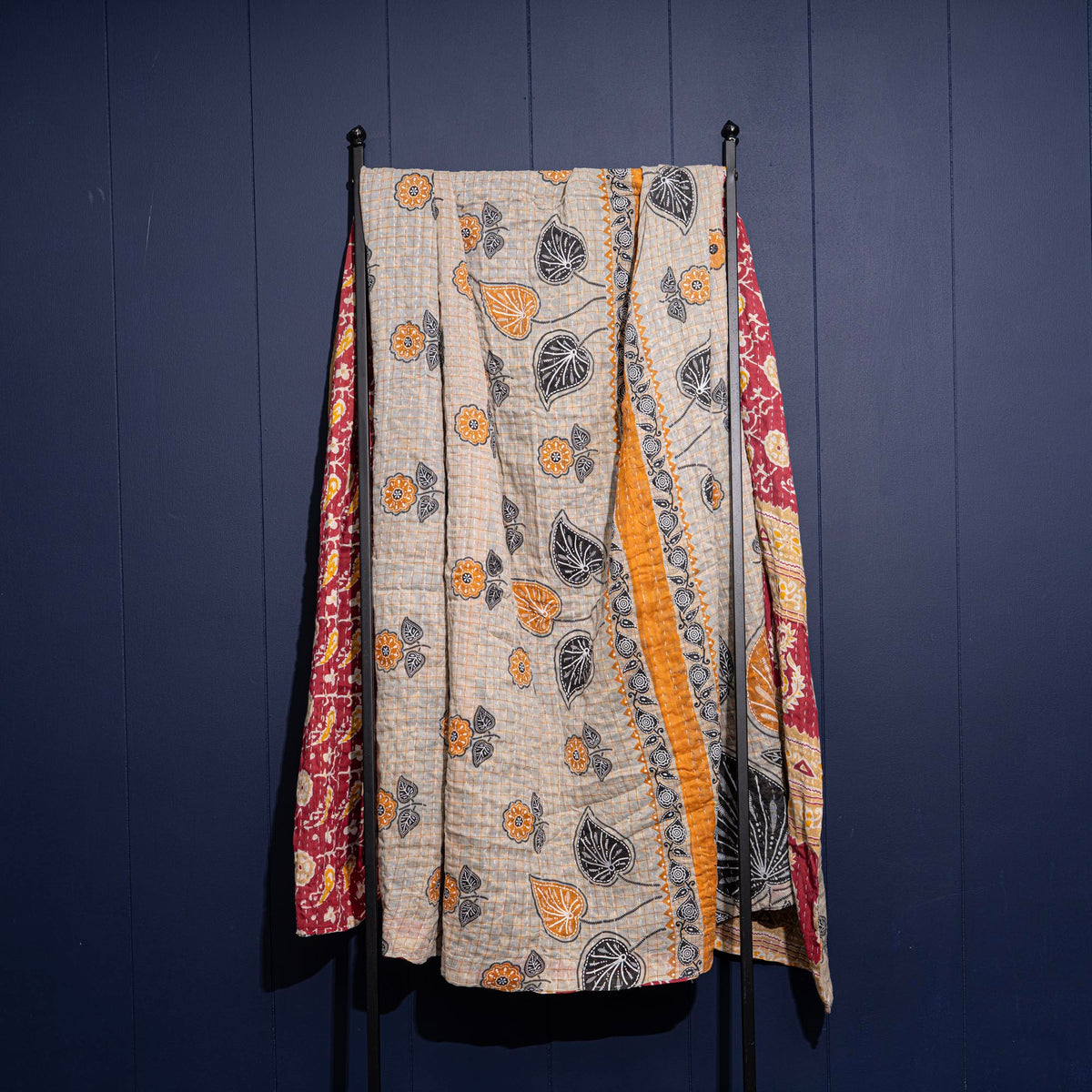 Kantha India Blanket One-of-a-Kind Handcrafted Quilted Pattern Throw – No. K-00633