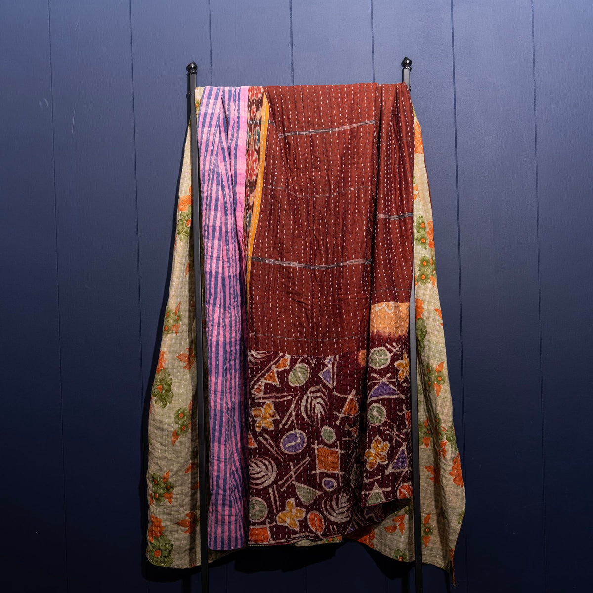 Kantha India Blanket One-of-a-Kind Handcrafted Quilted Pattern Throw – No. K-00643
