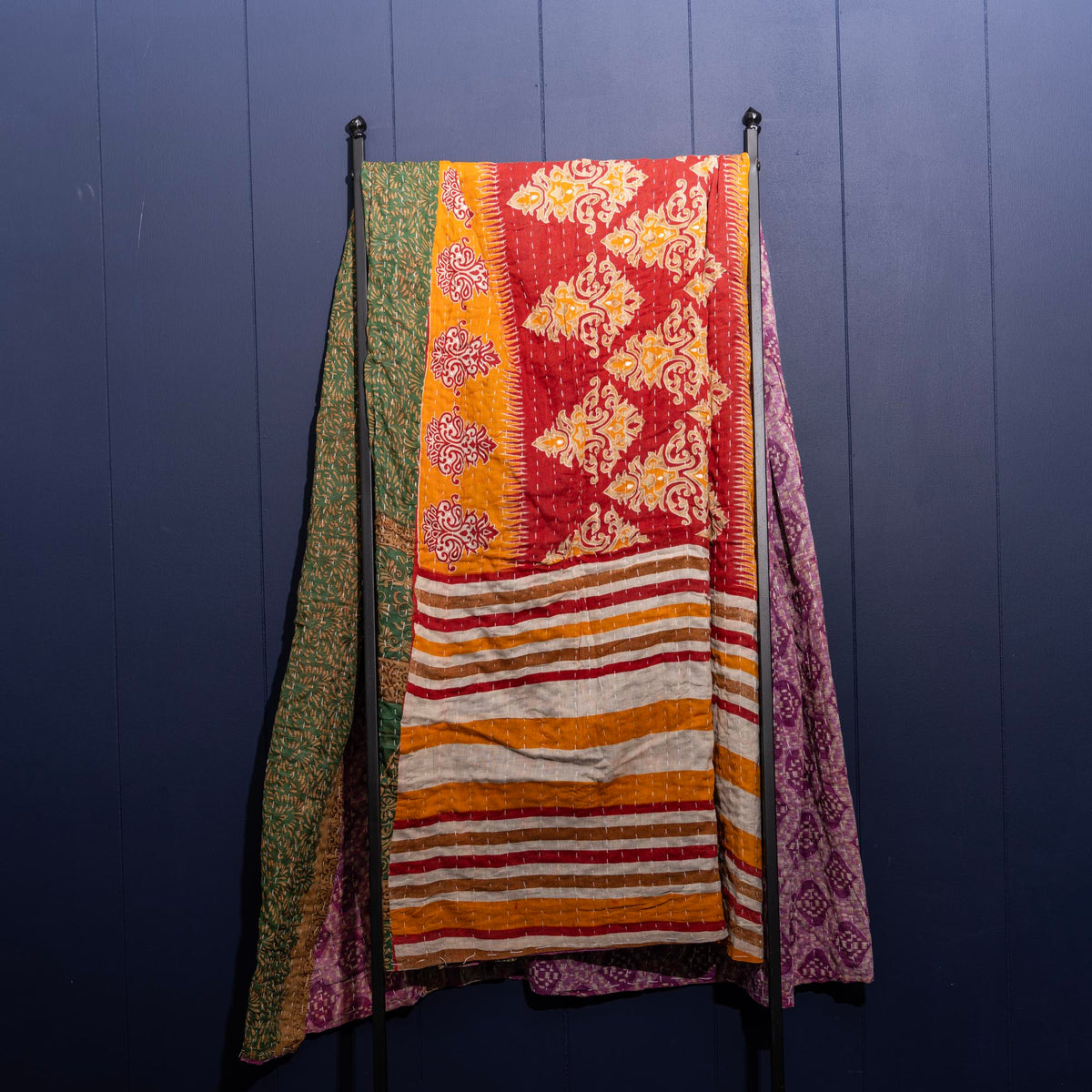 Kantha India Blanket One-of-a-Kind Handcrafted Quilted Pattern Throw – No. K-00649