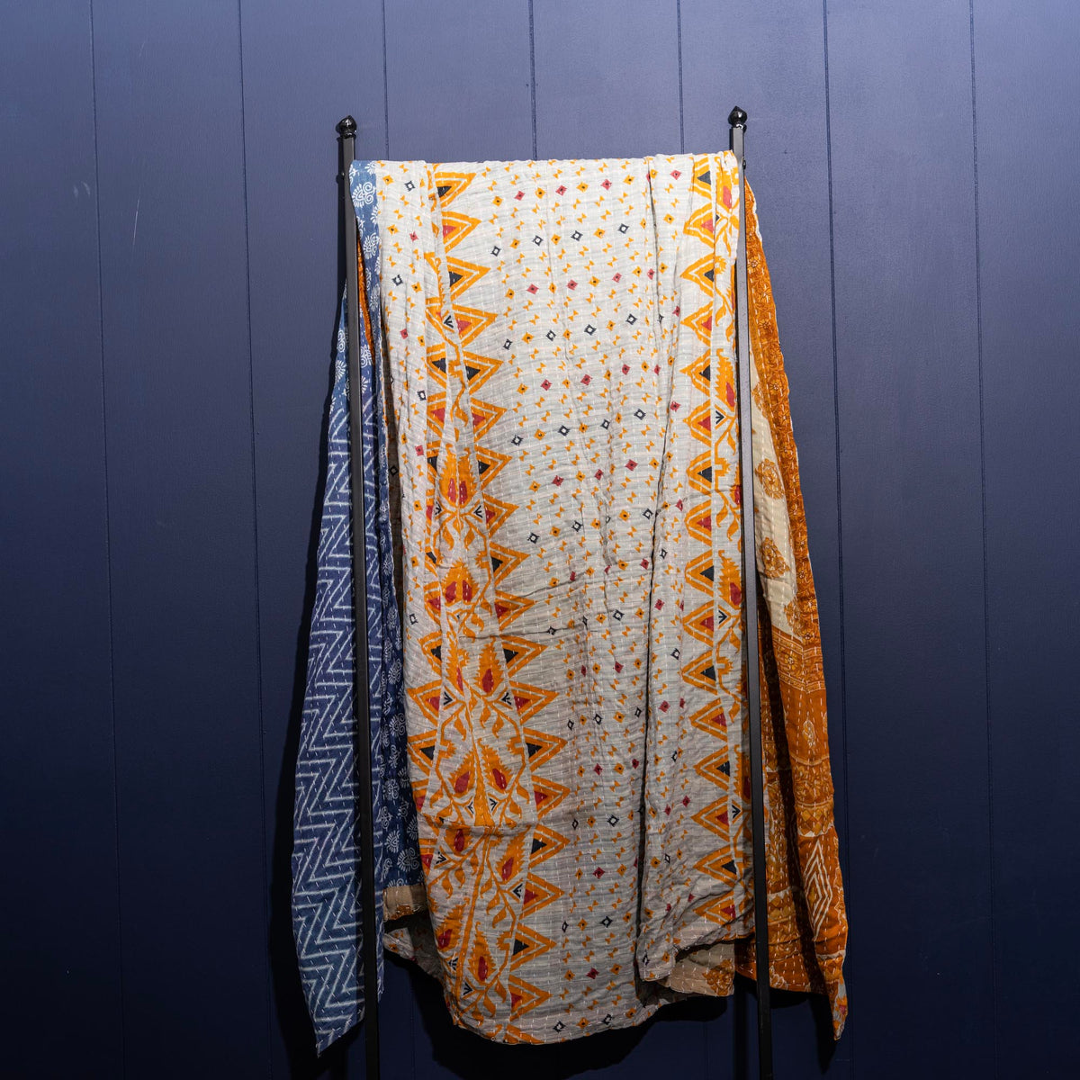 Kantha India Blanket One-of-a-Kind Handcrafted Quilted Pattern Throw – No. K-00651