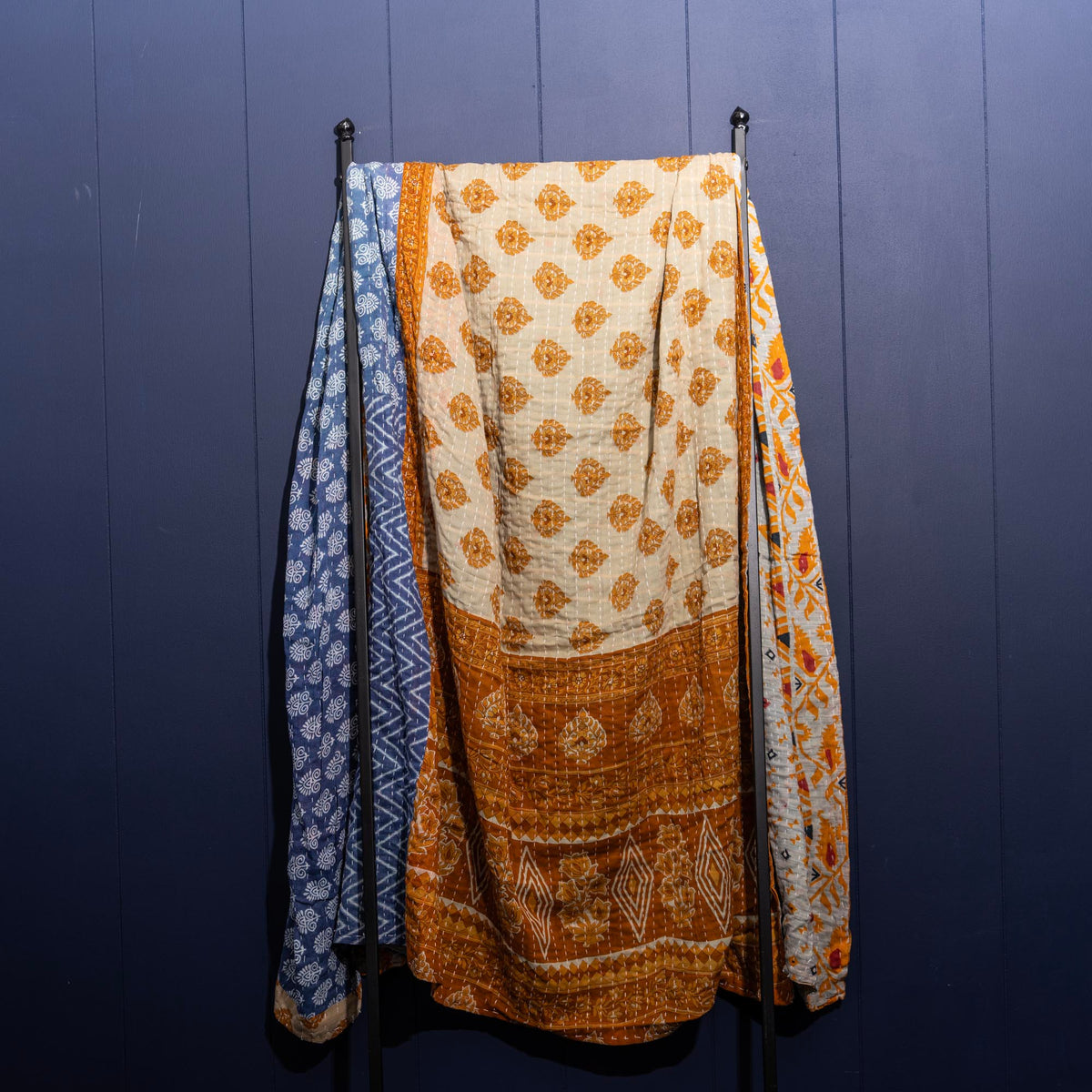 Kantha India Blanket One-of-a-Kind Handcrafted Quilted Pattern Throw – No. K-00651