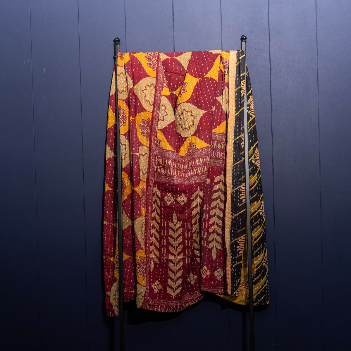 Kantha India Blanket One-of-a-Kind Handcrafted Quilted Pattern Throw – No. K-00655