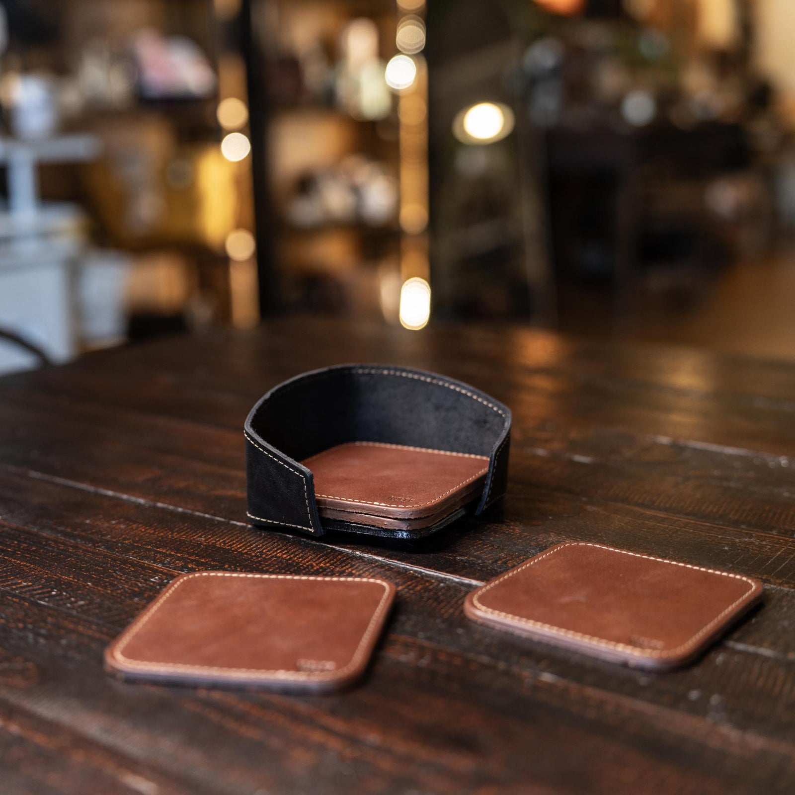 Coaster Holder – Fine Leather Holder in Round or Square - Shoporiaz