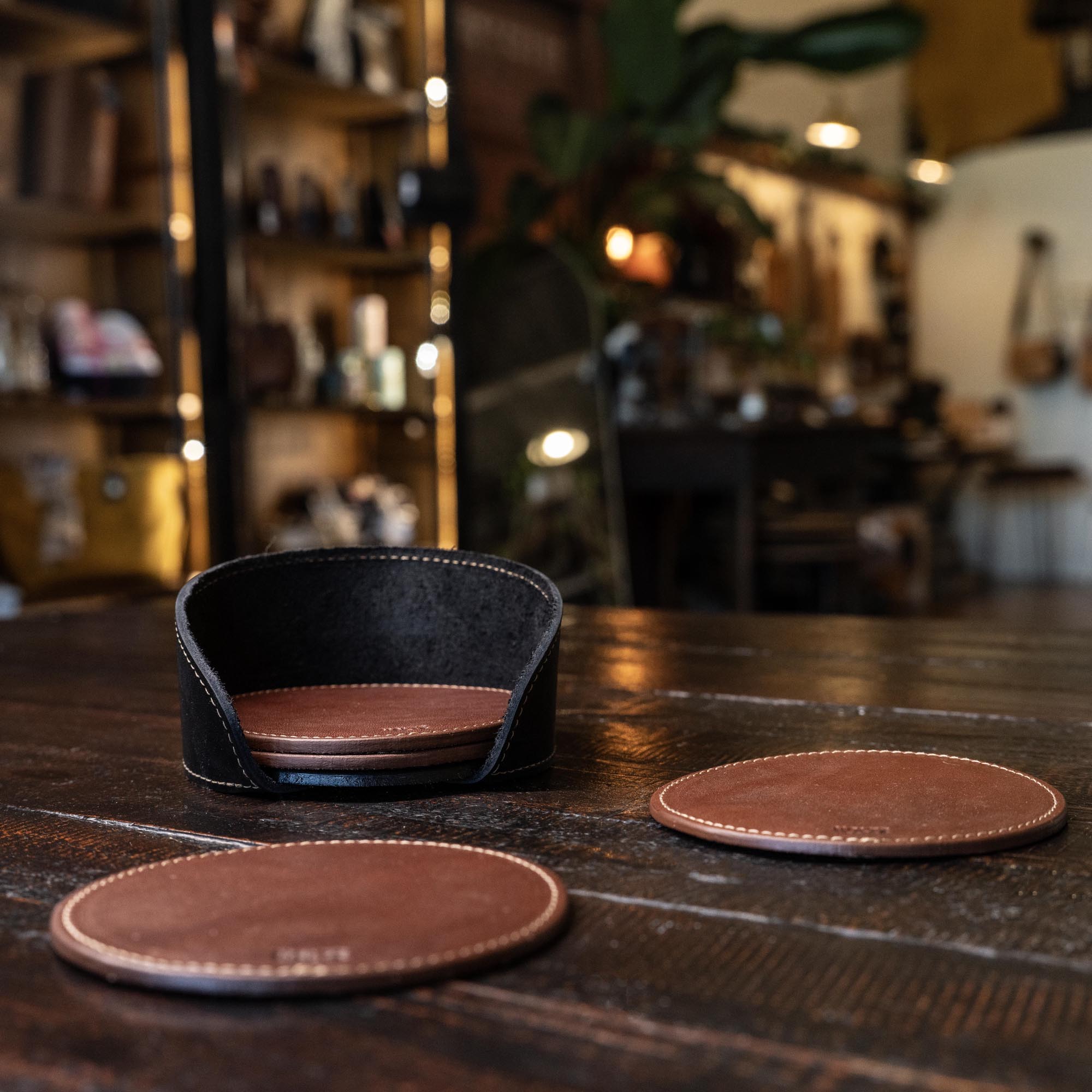 Coaster Holder – Fine Leather Holder in Round or Square - Shoporiaz