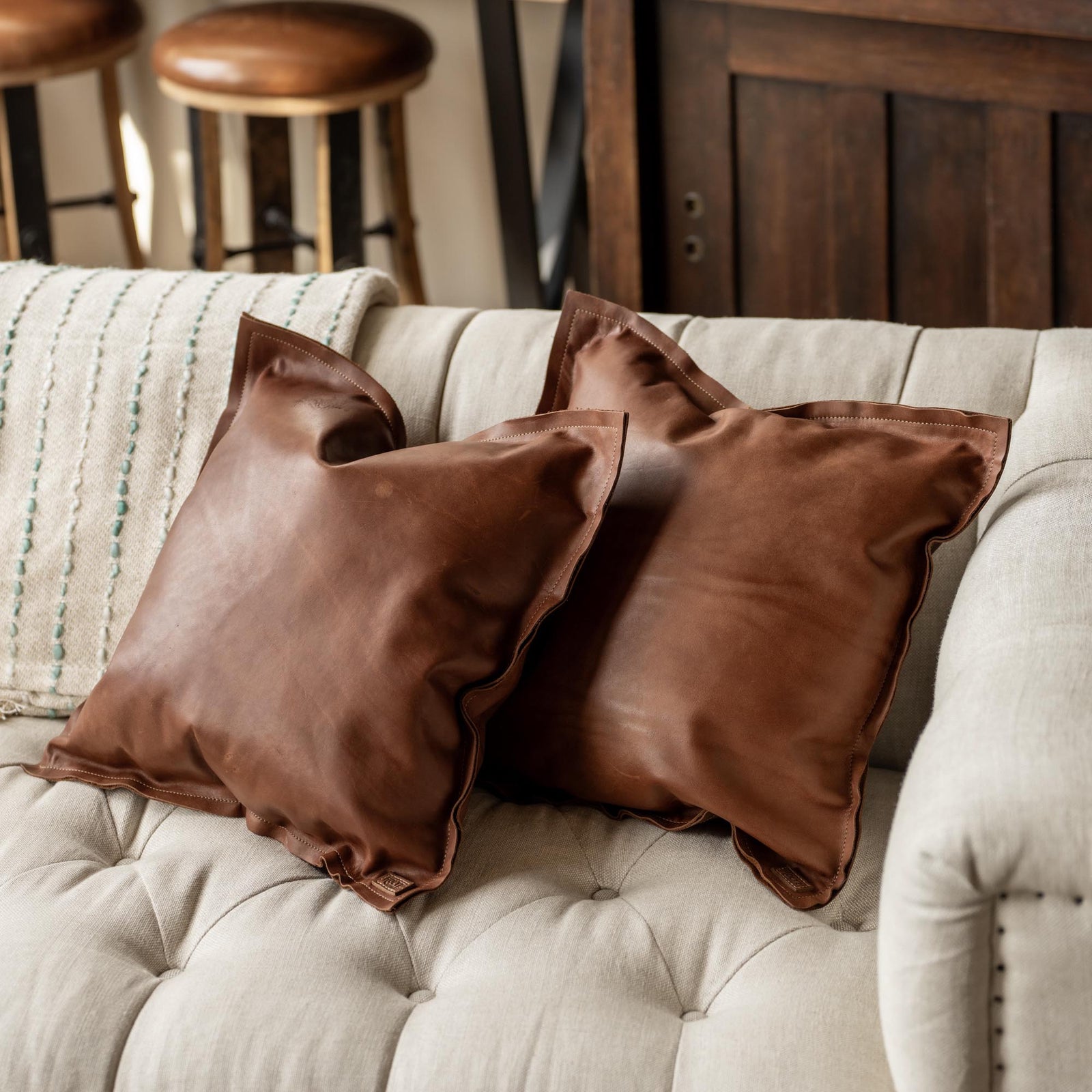 Full Grain Tumbled Leather Decor Throw Pillow - Shoporiaz