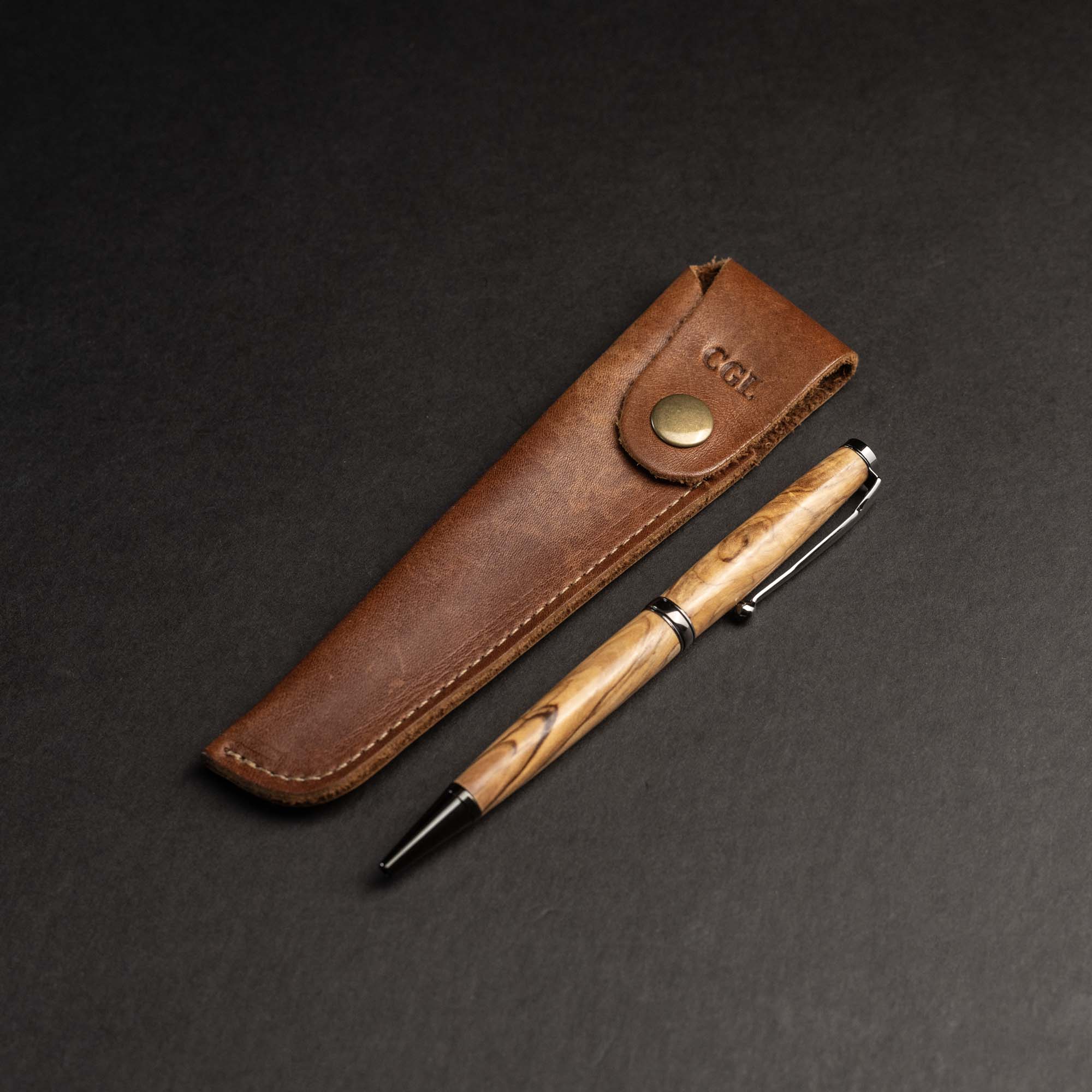 Hand - Turned Bethlehem Olive Wood Comfort Style Pen + Pen Sleeve - Shoporiaz