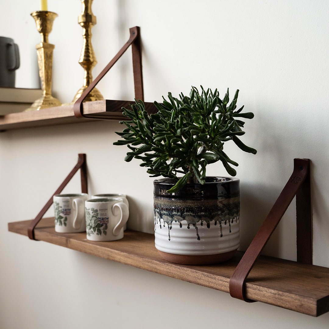 Hardwood Customizable Shelves ~ With Full Grain Leather Straps - Choose Your Stain - Shoporiaz