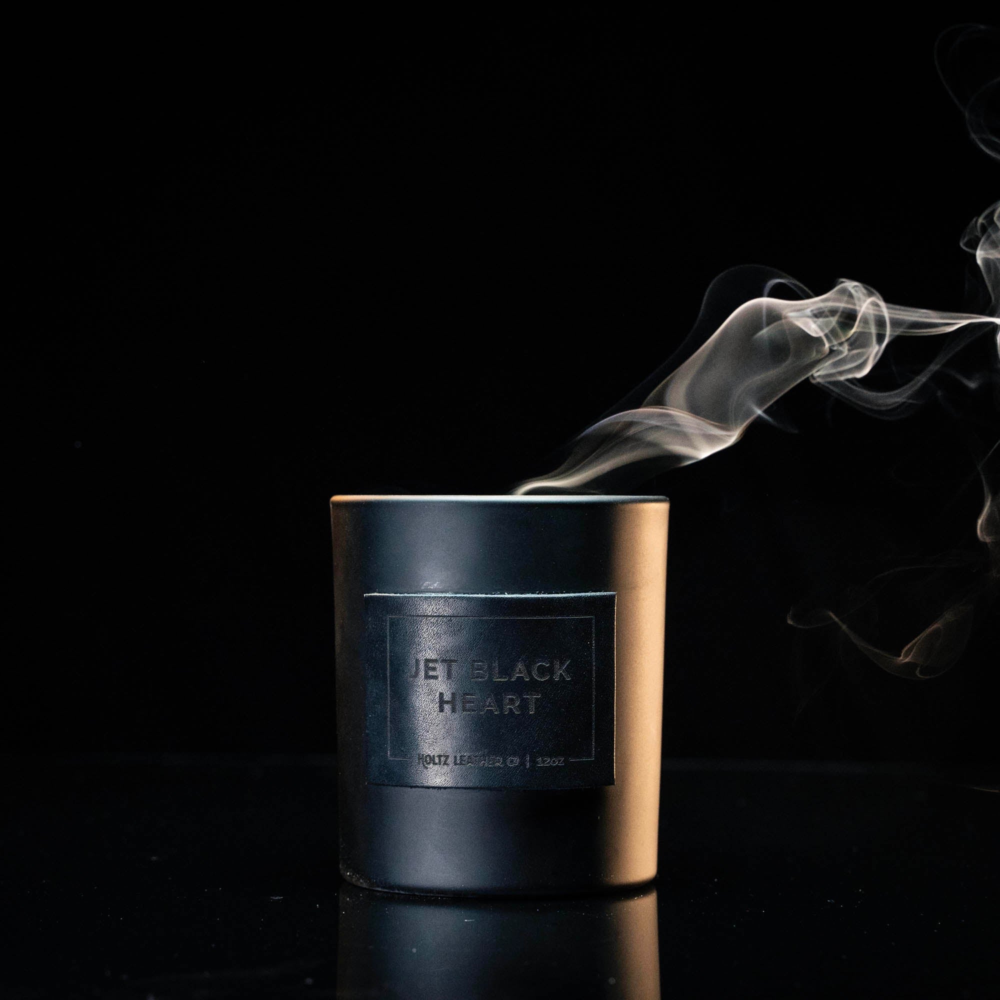 Jet Black Heart - Smolder Luxe Masculine Scented Leather Patch Candle - Shoporiaz