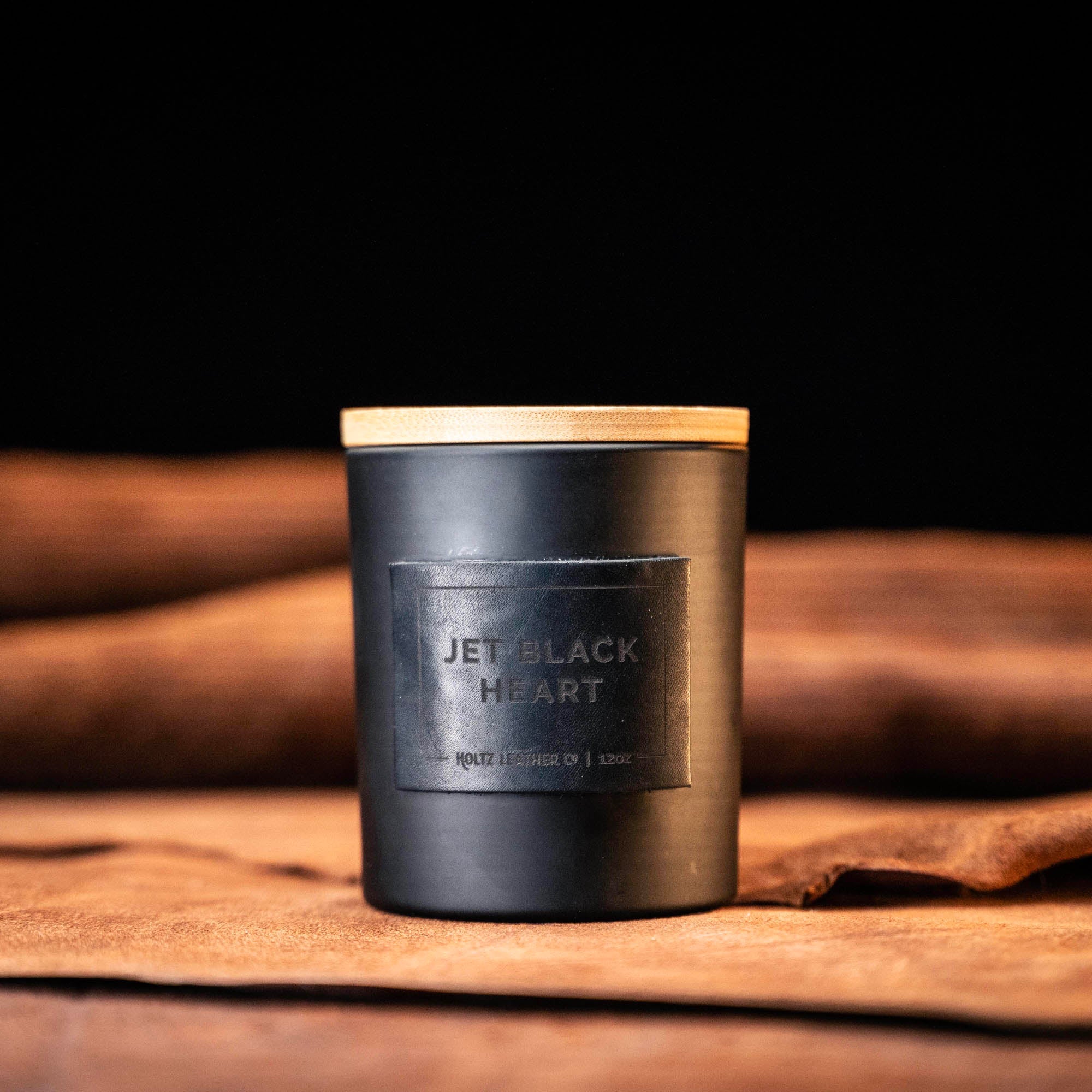 Jet Black Heart - Smolder Luxe Masculine Scented Leather Patch Candle - Shoporiaz