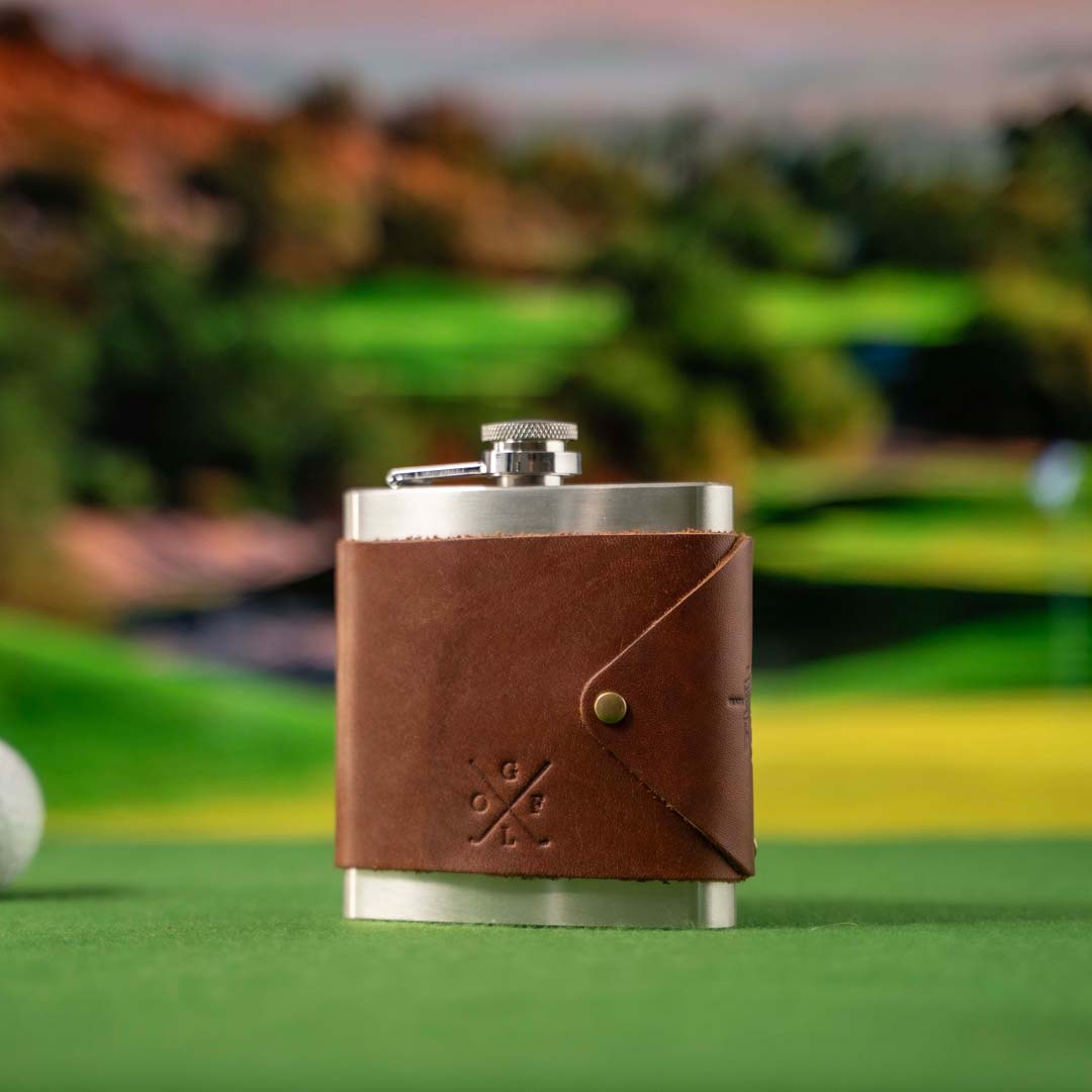 The Golf Hatch Fine Leather Flask Wrap with Stainless Steel Flask - Shoporiaz