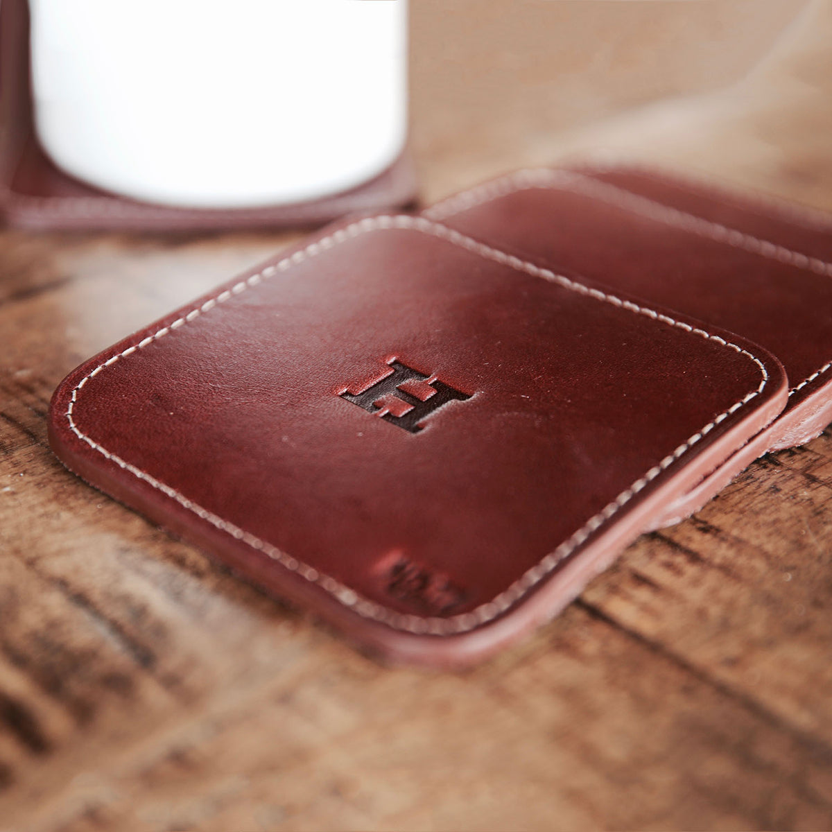 The Ranch House Personalized Fine Leather Coaster Set of 4 Coasters