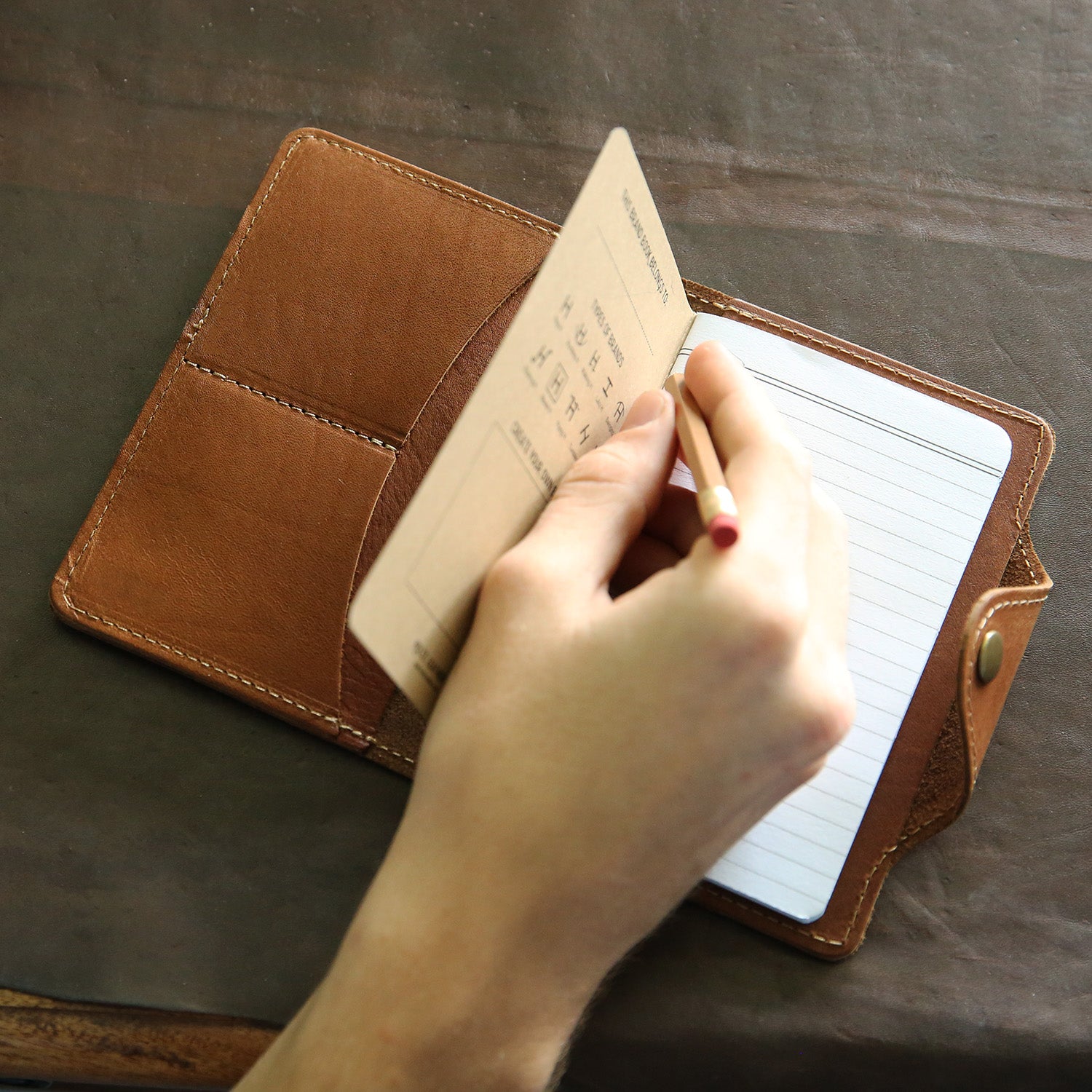 Fine leather notebook wallet with Auburn University logo and personalized initials