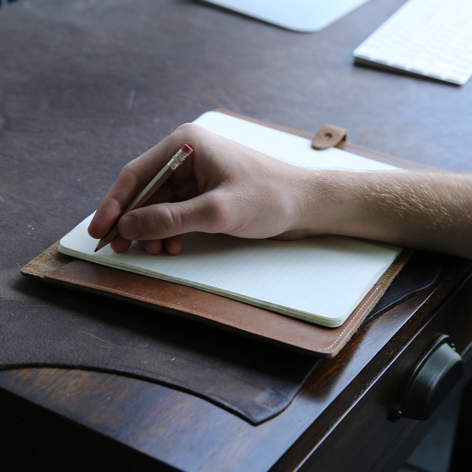 Leather journal with Alabama Crimson Tide logo and personalized initials from Shoporiaz Co in Huntsville, Alabama