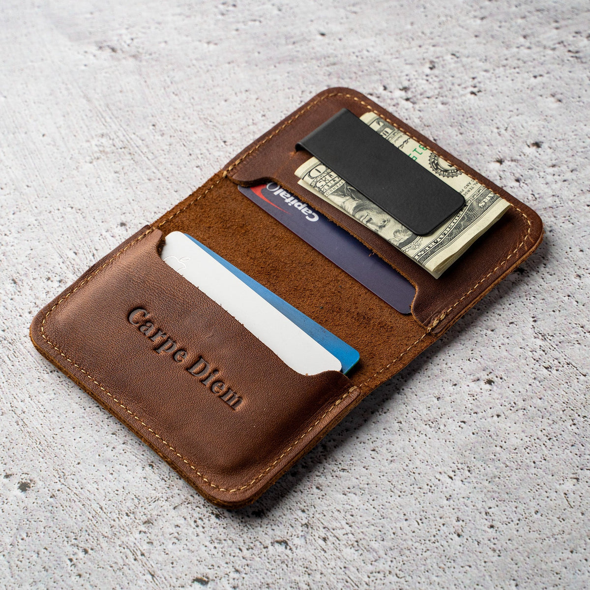 Your Logo + Our Leather - The Gates Fine Leather The Gates Bifold Money Clip Wallet - Custom Logo and Corporate Gifting