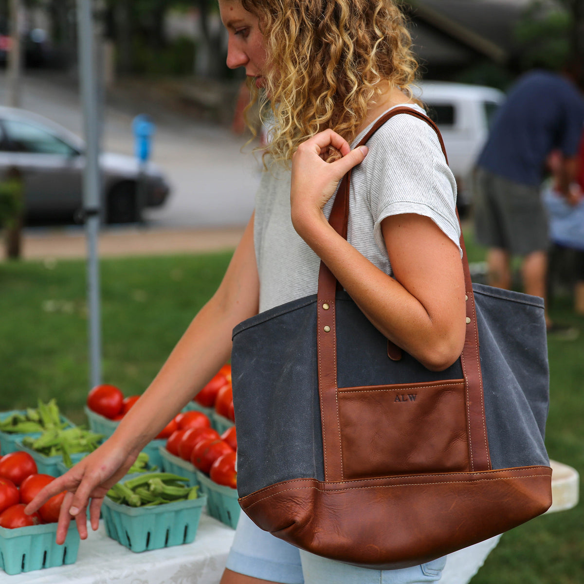 The Market Tote - Fine Leather & Waxed Canvas Bag Purse