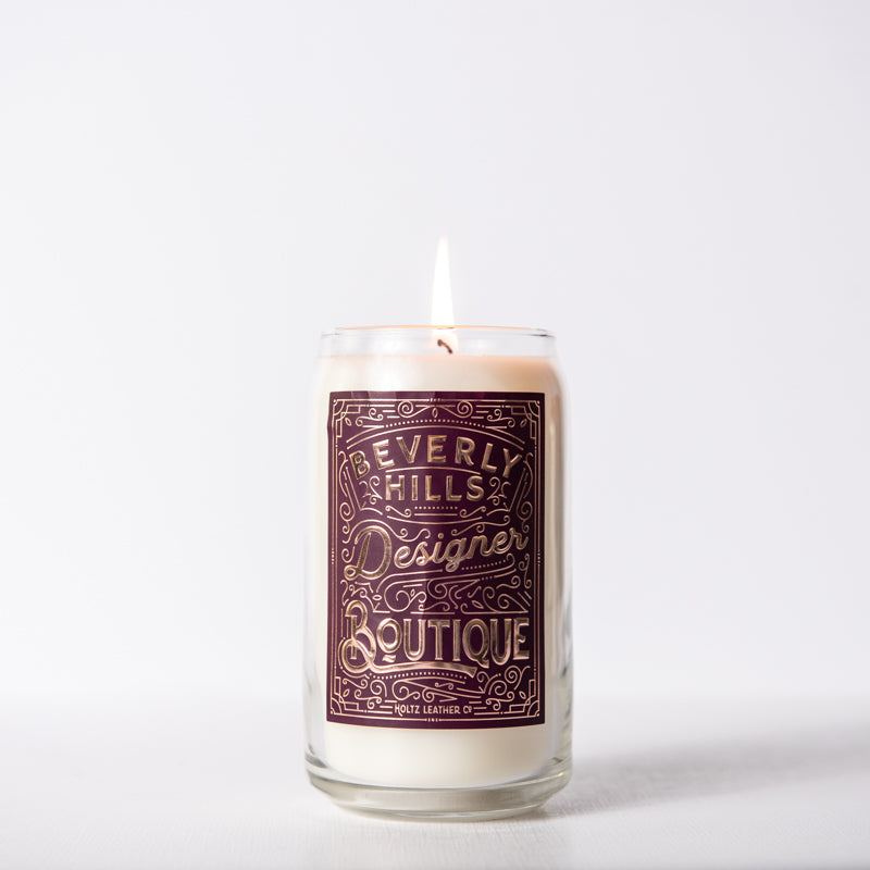 Hand-poured Beverly Hills Designer Boutique scented candle in glass jar from Shoporiaz Co.
