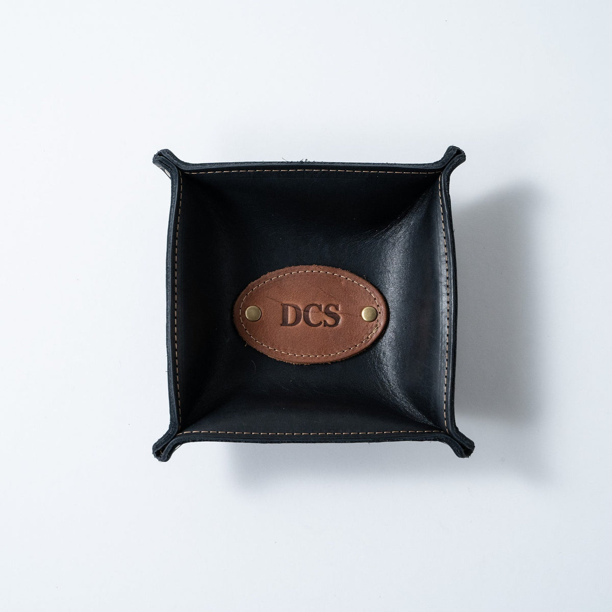 The Monticello Fine Leather Personalized Desk Valet Caddy Tray for Dresser or Office Gift