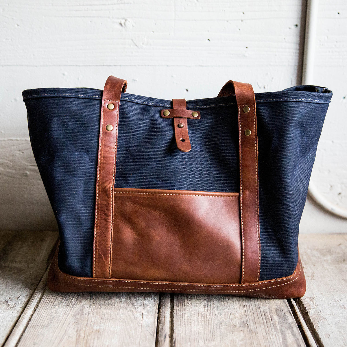 The Market Tote - Fine Leather & Waxed Canvas Bag Purse