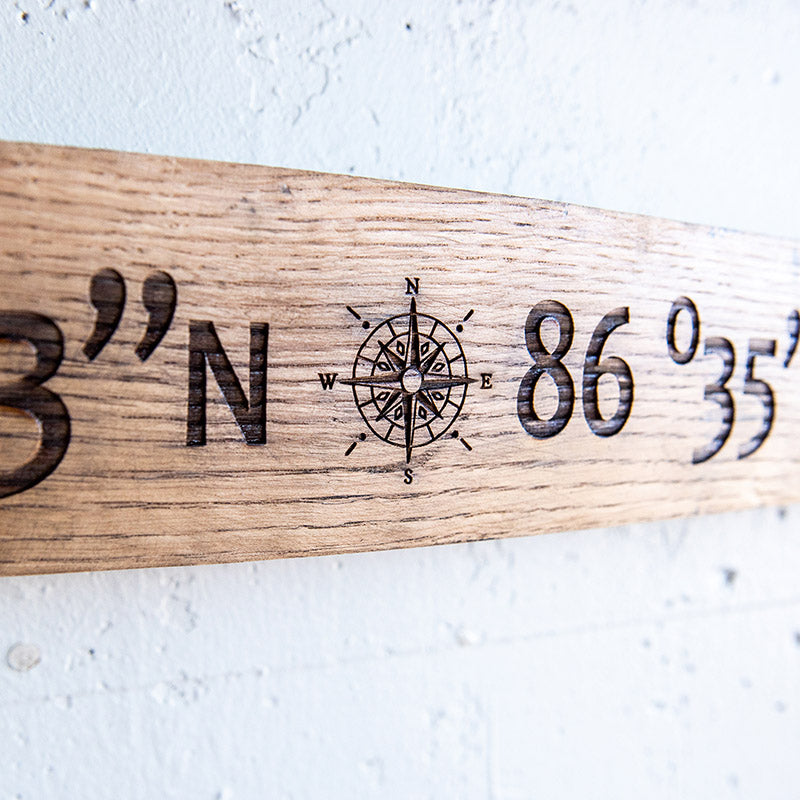 Personalized Coordinates Sign From Tennessee Whiskey Barrel Stave - Wall Art