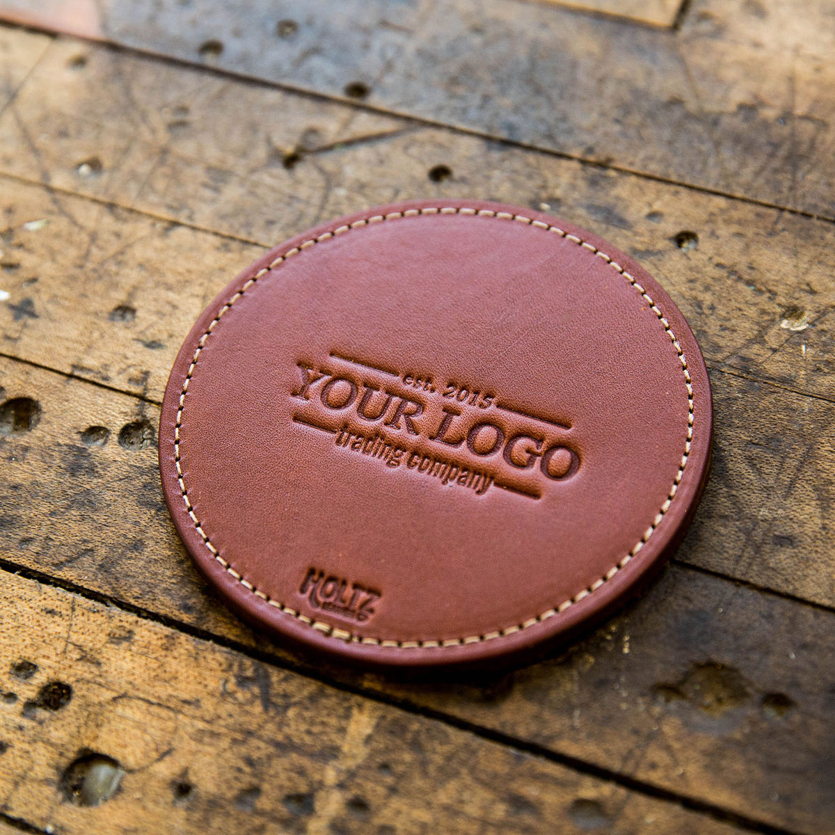 Your Logo + Our Leather - The Farm House Fine Leather Coaster Set of 4 Coasters - Custom Logo and Corporate Gifting
