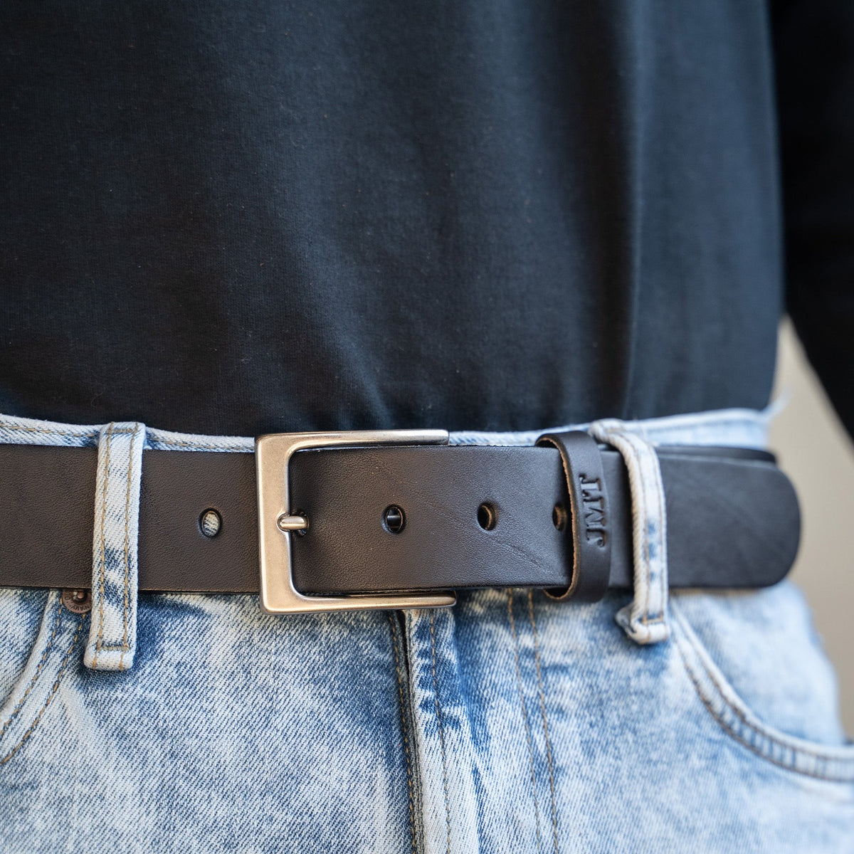 Personalized Bridle Leather Men's Casual Belt – Square Nickel or Brass Buckle