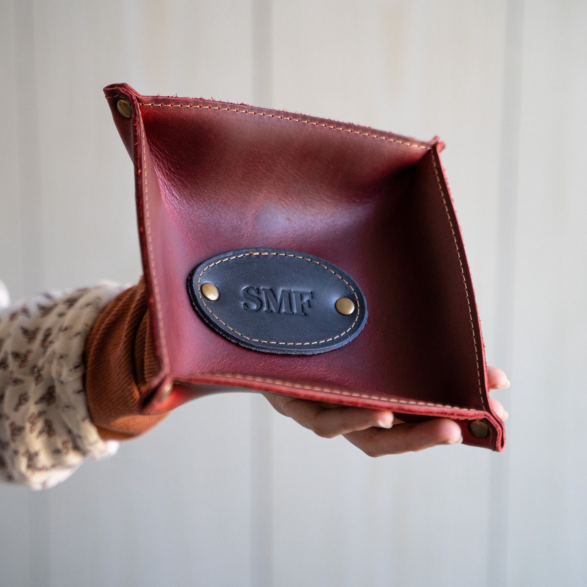 The Monticello Fine Leather Personalized Desk Valet Caddy Tray for Dresser or Office Gift