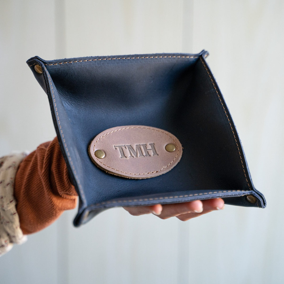 The Monticello Fine Leather Personalized Desk Valet Caddy Tray for Dresser or Office Gift