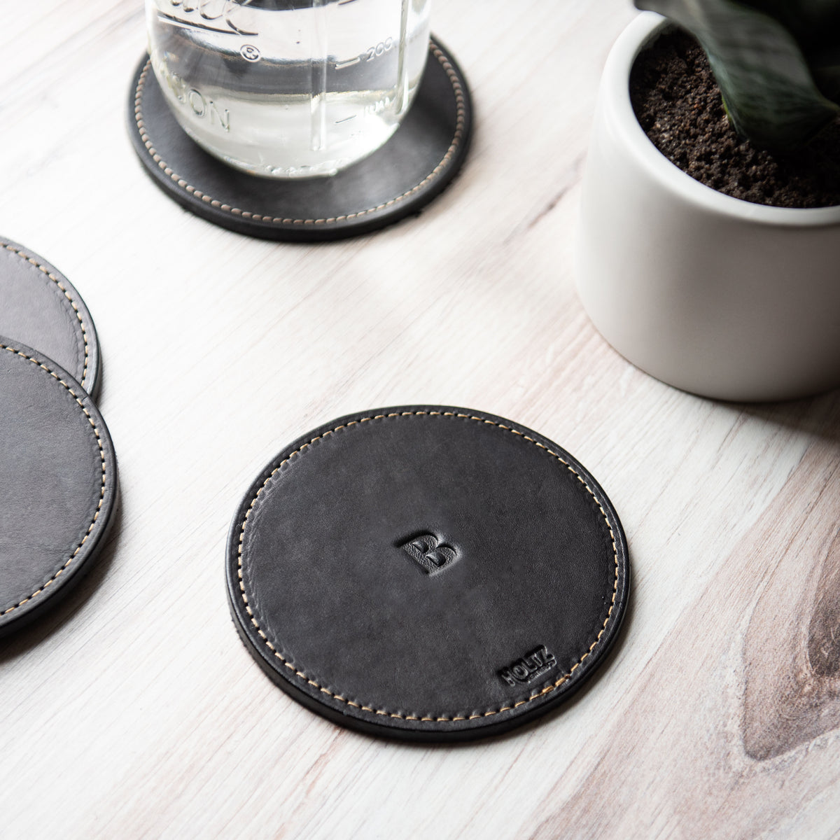 The Farm House Circle Personalized Fine Leather Coaster Set of 4 Coasters
