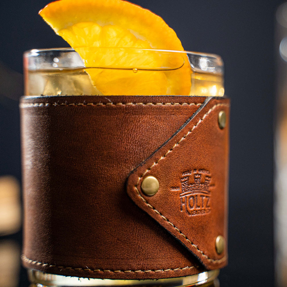 The Gentleman Rocks Glass & Sleeves ~ Shrunken Bison Leather - Set of Two Wraps & Glasses