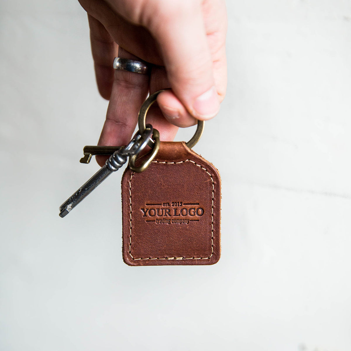 Your Logo + Our Leather - Fine Leather Key Chain - Custom Logo and Corporate Gifting