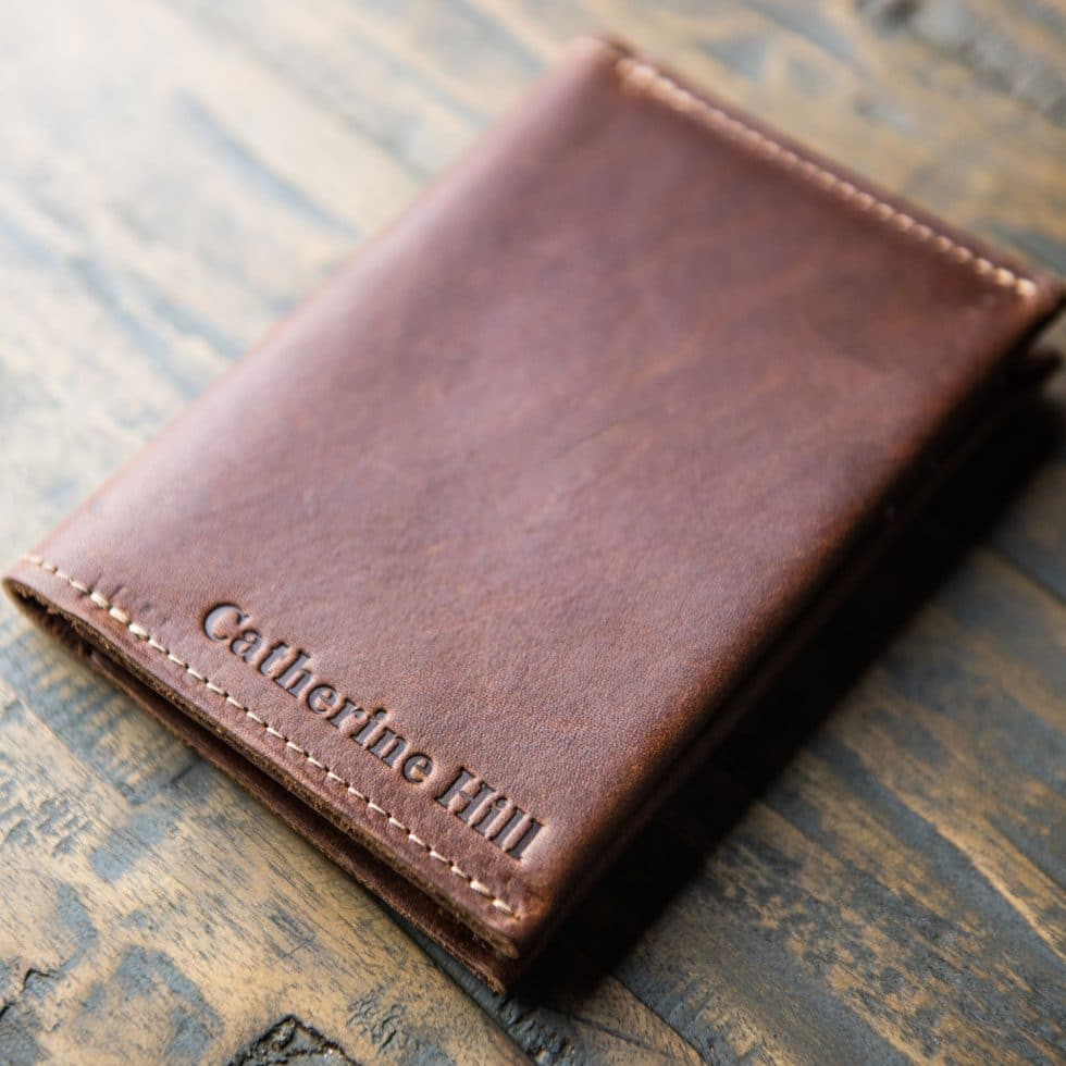 Fine American leather passport cover and wallet with personalized name
