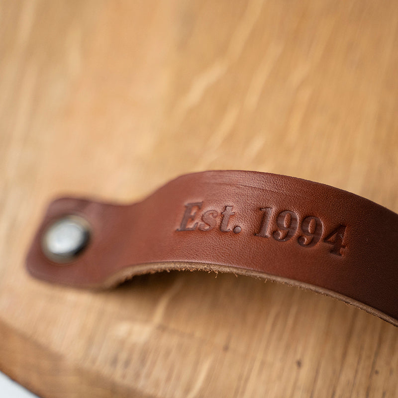 Your Logo + Our Barrels - The Butler Tennessee Whiskey Barrel Serving Tray with Leather Handles - Custom Logo and Corporate Gifting