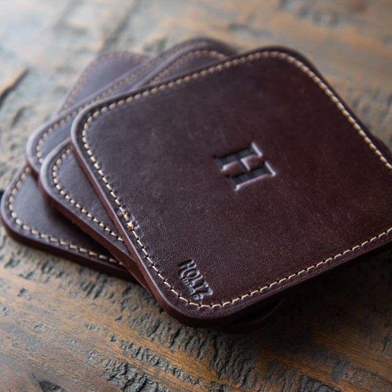 The Ranch House Personalized Fine Leather Coaster Set of 4 Coasters