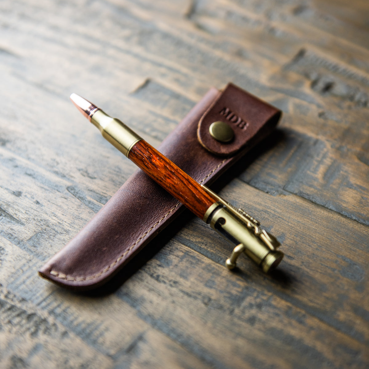 Hand-Turned Rose Wood .30 Caliber Bolt Action Pen + Pen Sleeve