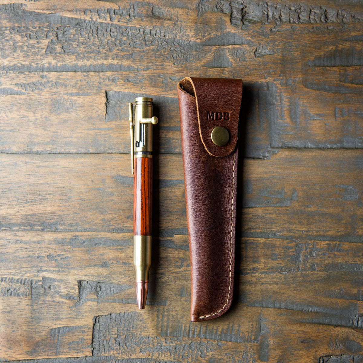 Hand-Turned Rose Wood .30 Caliber Bolt Action Pen + Pen Sleeve